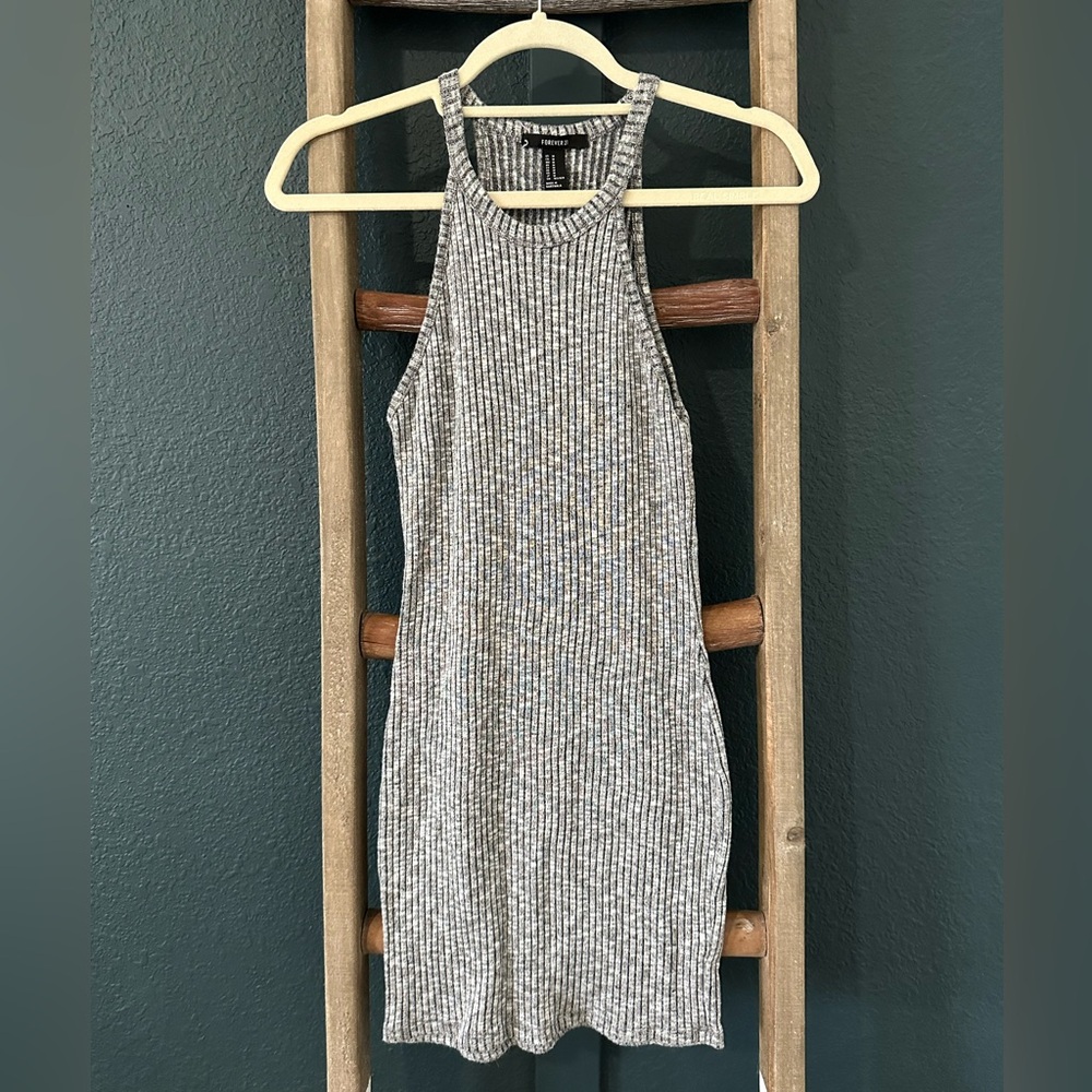 Forever 21 Gray Ribbed sweater body con high neck Dress Size Medium
